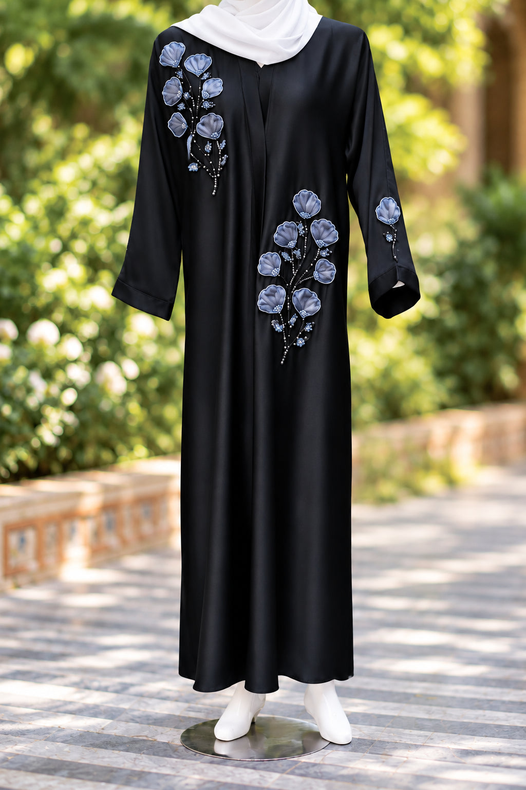  full length Black floral katdana Abbaya | Hayae' Premium Abbaya 