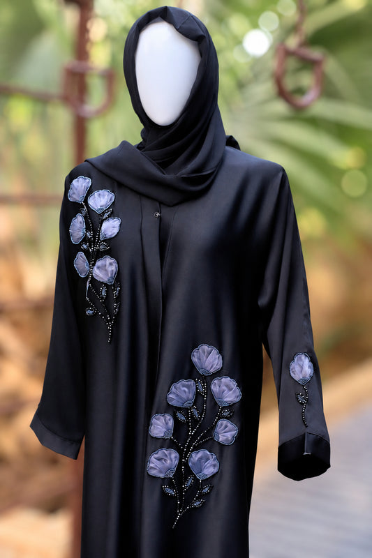 Black floral katdana Abbaya | Hayae' Premium Abbaya 