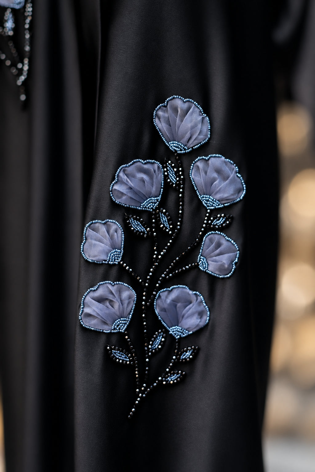 Details Black floral katdana Abbaya | Hayae' Premium Abbaya 