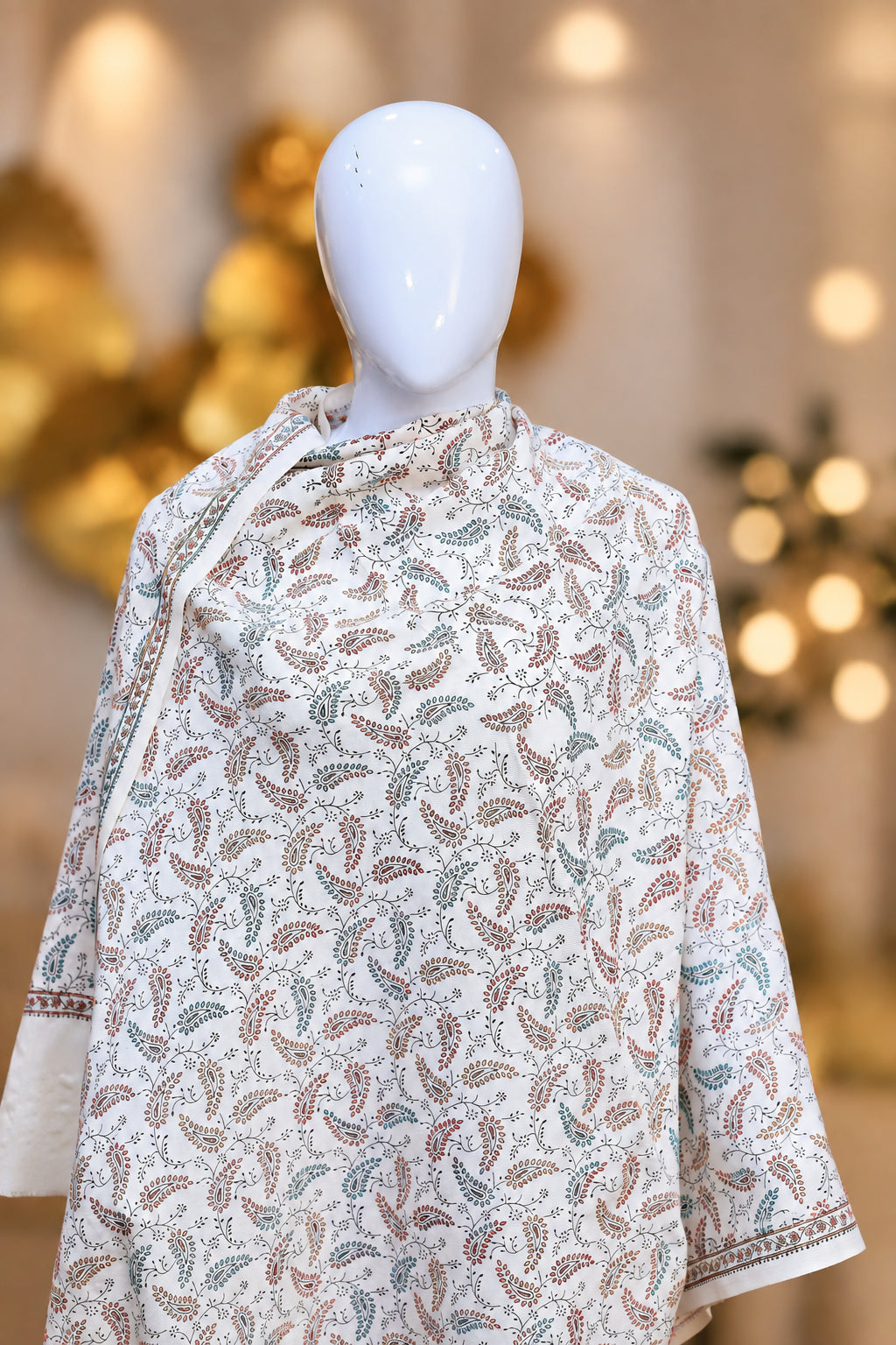 white mirchi embroidered winter shawl— HAYAE' premium modest wear Pakistan"