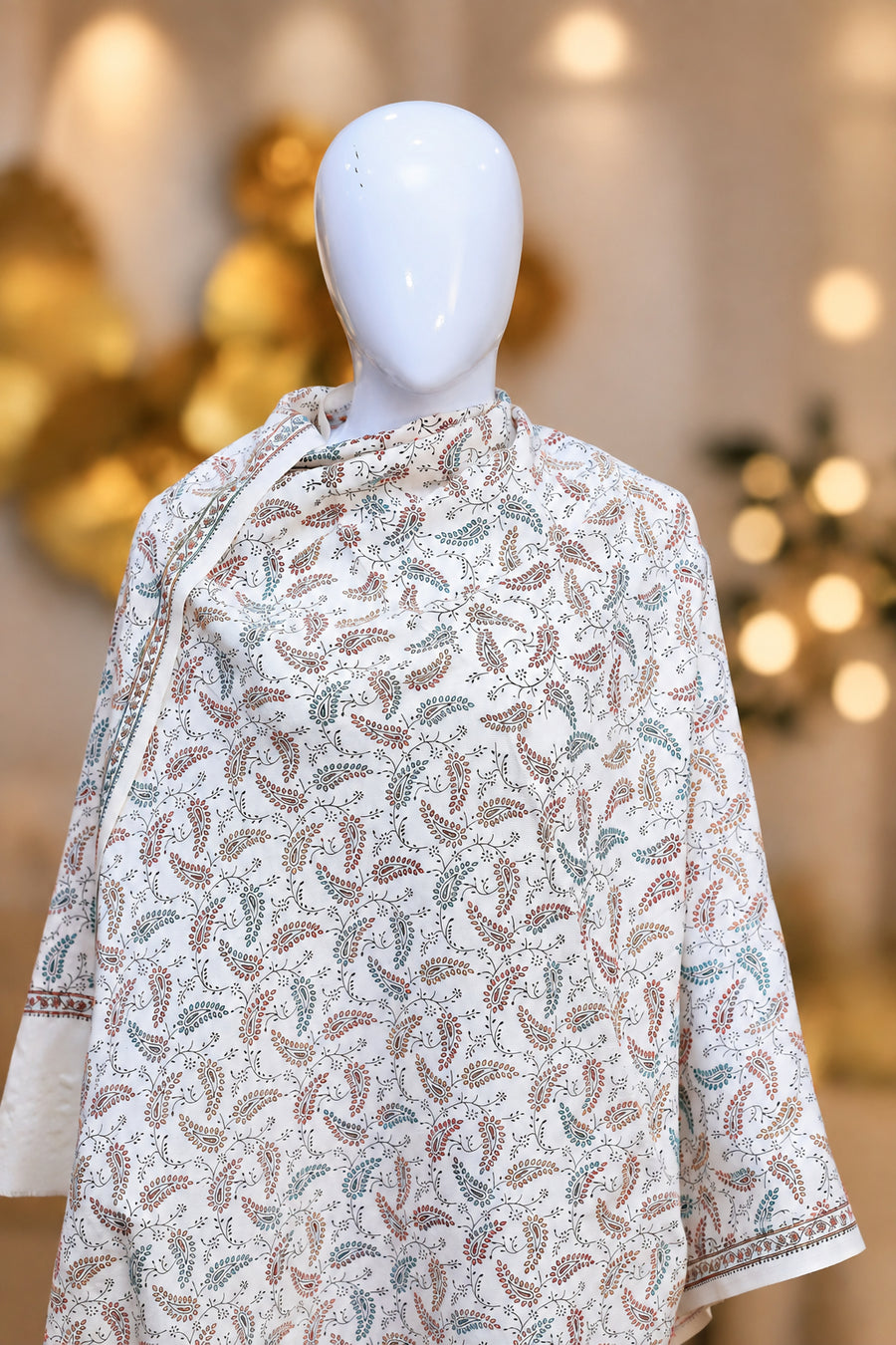 white mirchi embroidered winter shawl— HAYAE' premium modest wear Pakistan"