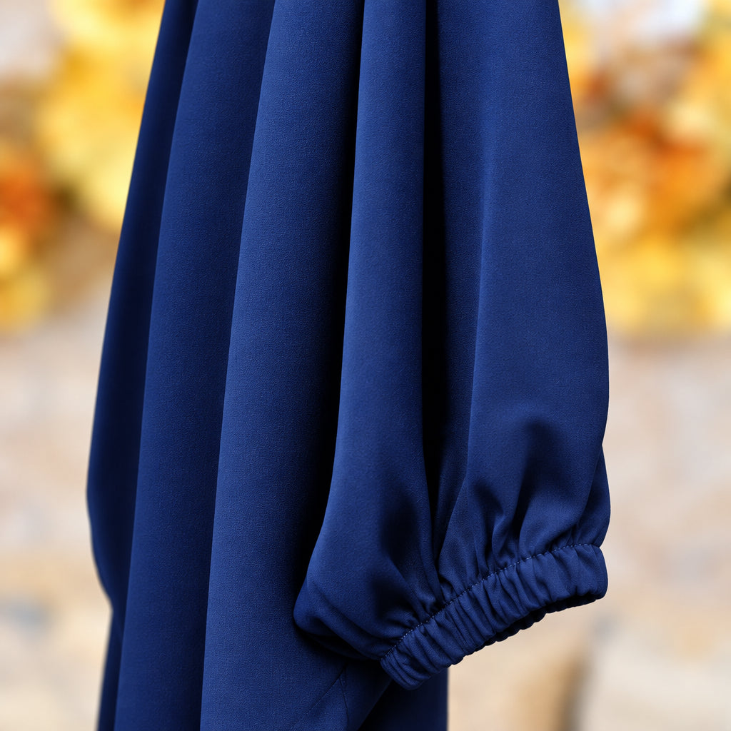 Plain Blue Kaftan Abaya sleeves | Hayae' Premium Abaya 