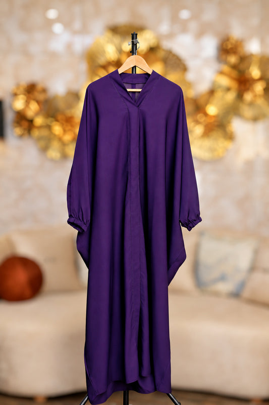 Plain Plum stone line neck Abaya | Hayae' Premium Abaya 