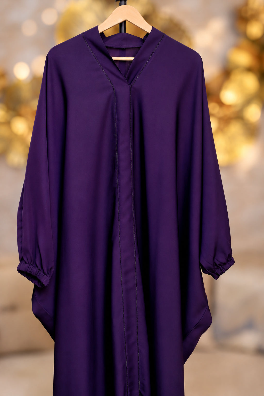 Details Plain Plum stone line neck Abaya | Hayae' Premium Abaya 