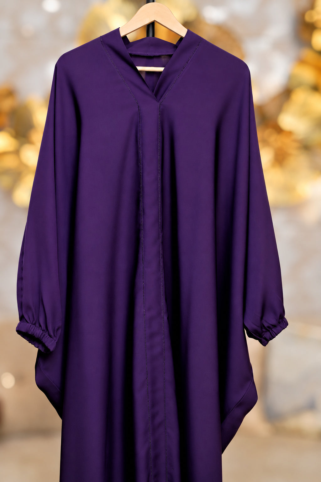 V neck details Plain Plum stone line neck Abaya | Hayae' Premium Abaya 