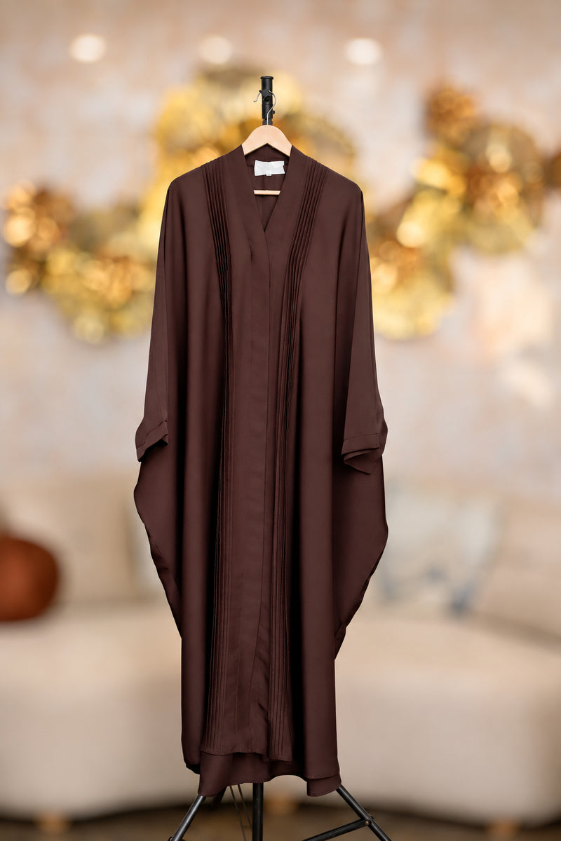 Brown Plain Plated Abaya | Hayae' Premium Abaya 