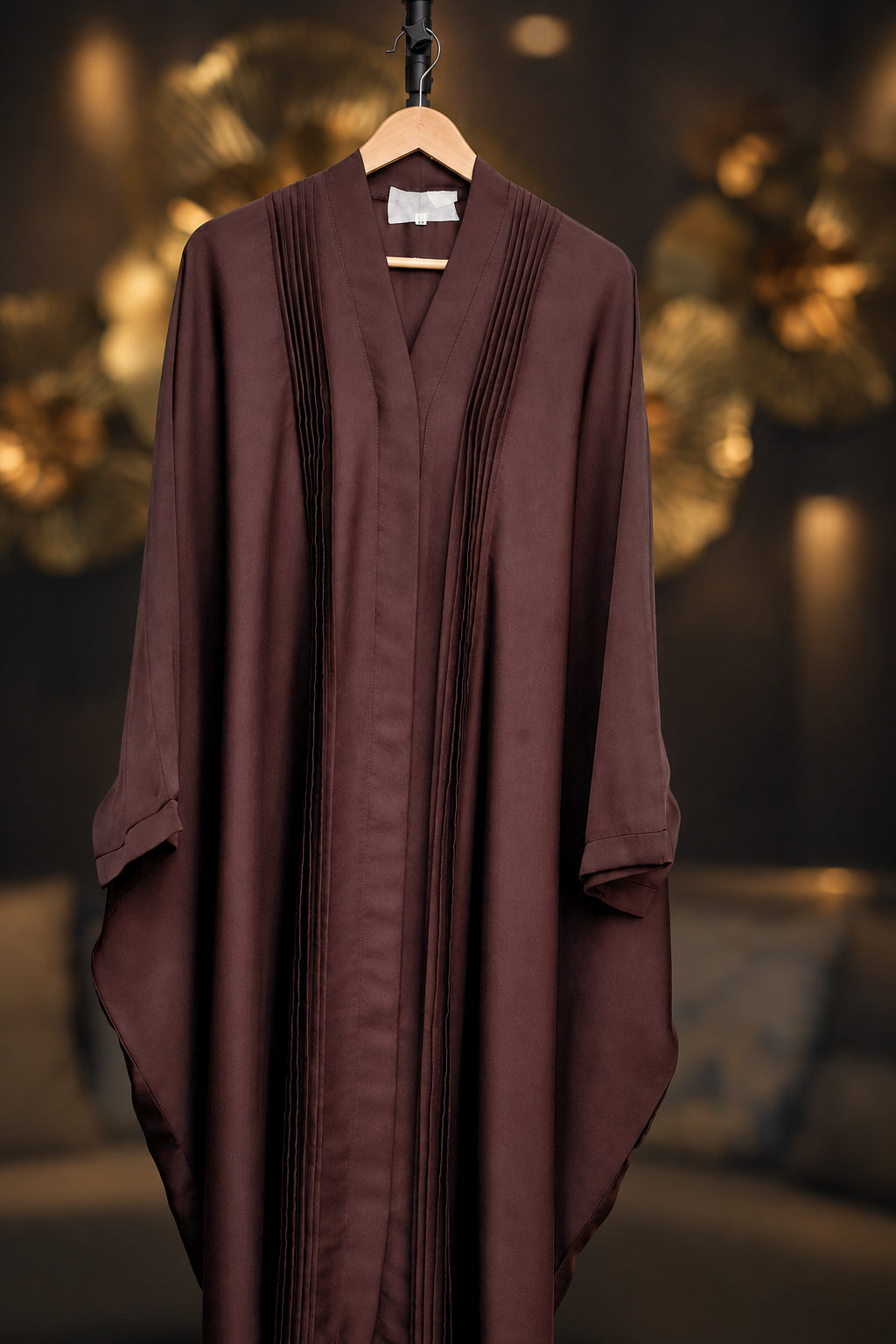 details Brown Plain Plated Abaya | Hayae' Premium Abaya 