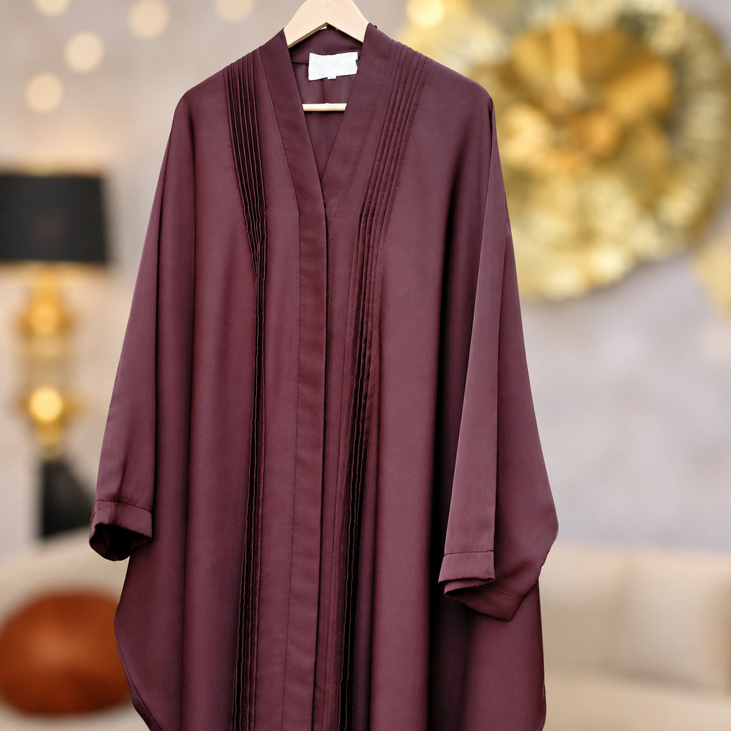 Details Brown Plain Plated Abaya | Hayae' Premium Abaya 