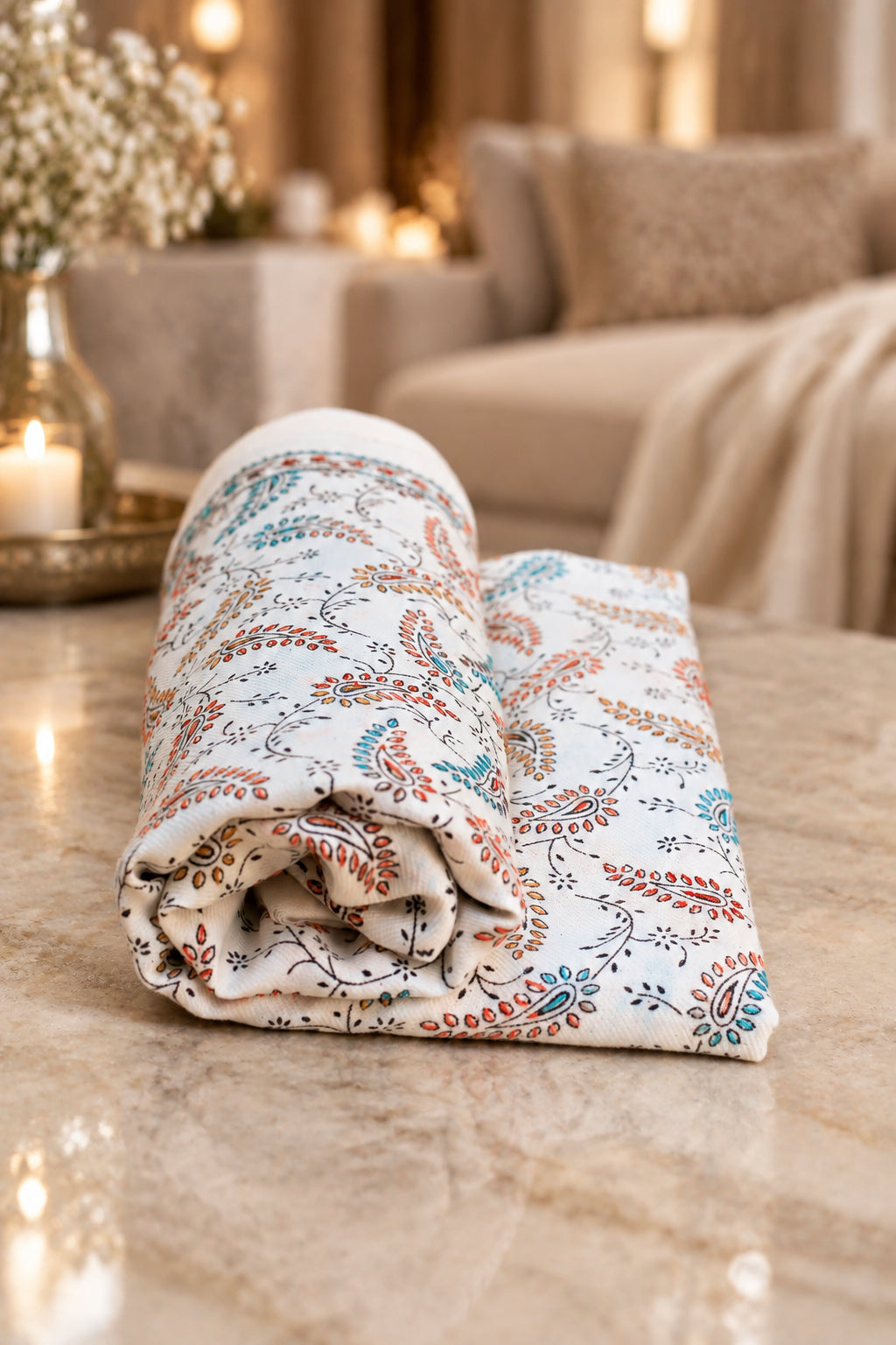 Close up White Mirchi embroidered winter shawl— HAYAE' premium modest wear Pakistan"
