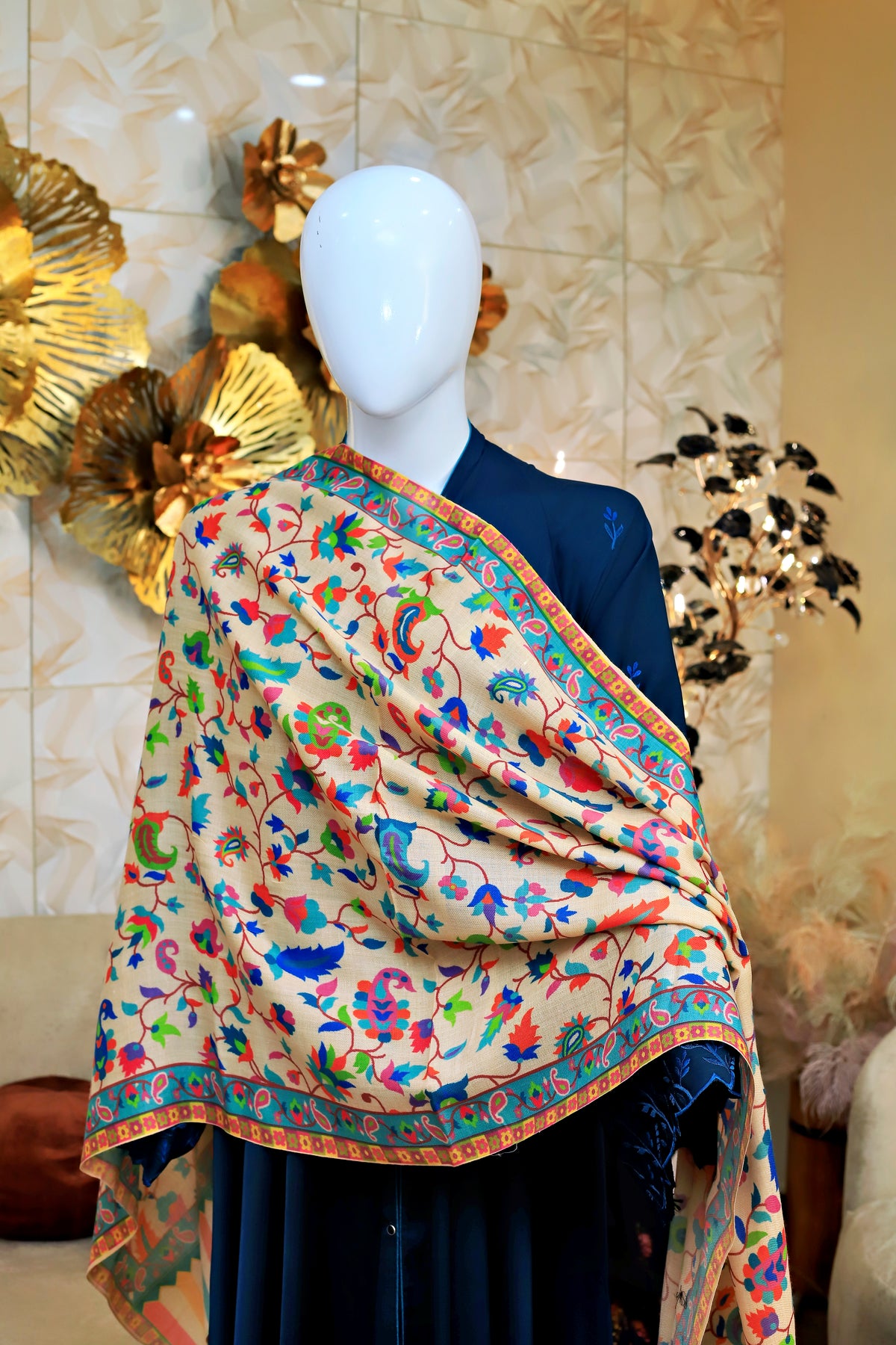 Close up Multi-floral printed stole for women — HAYAE' luxury modest fashion Pakistan