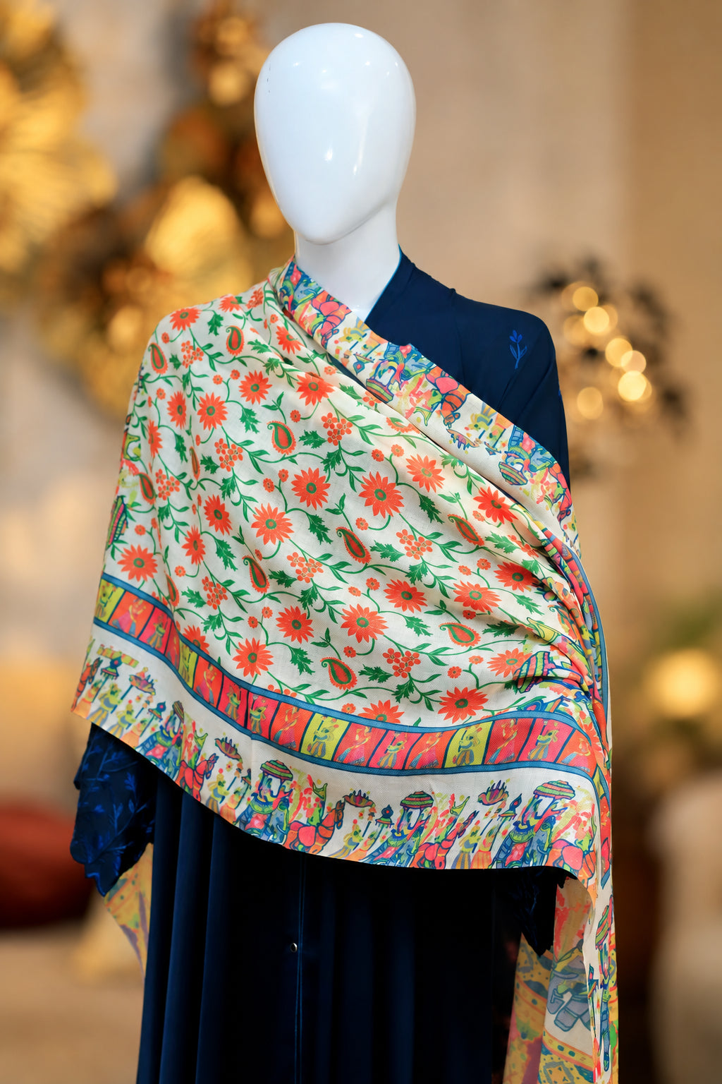 Elephant floral printed stole for women — HAYAE' luxury modest fashion Pakistan