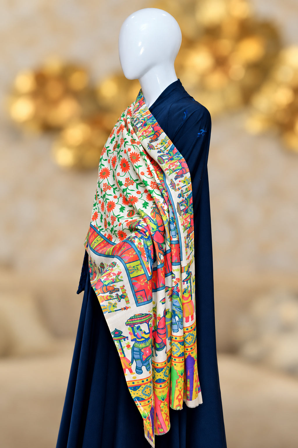Drape Style Elephant floral printed stole for women — HAYAE' luxury modest fashion Pakistan
