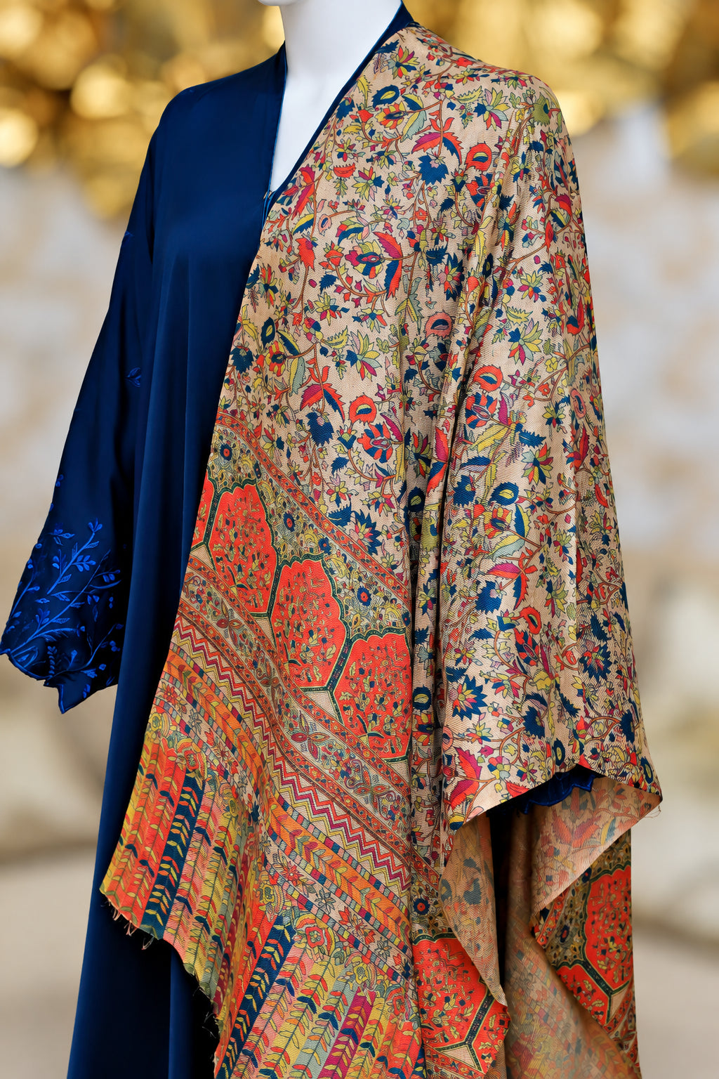 Close up Heritage floral printed stole for women — HAYAE' luxury modest fashion Pakistan