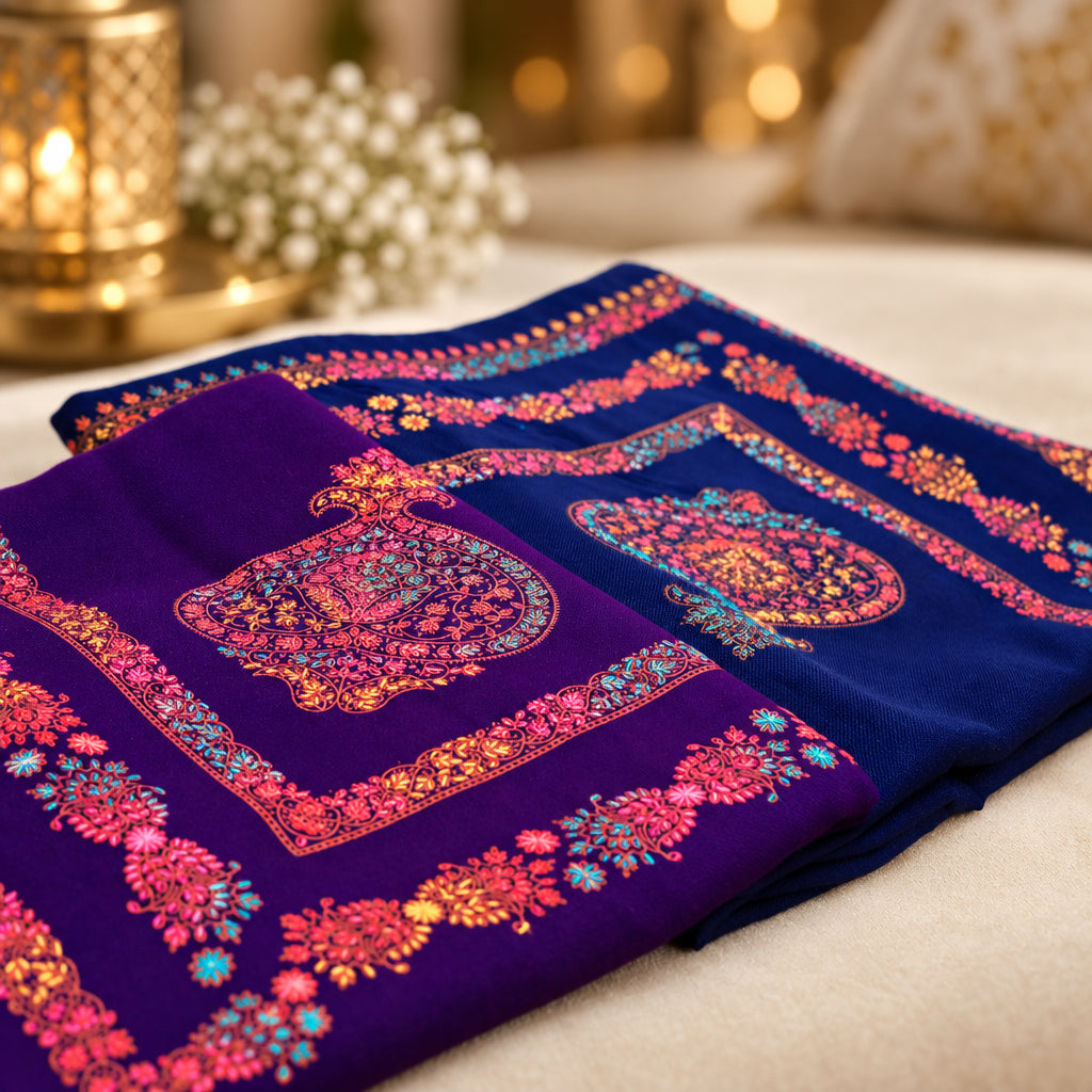 Two colors Pine motif embroidery shawl for women — HAYAE' luxury modest fashion Pakistan