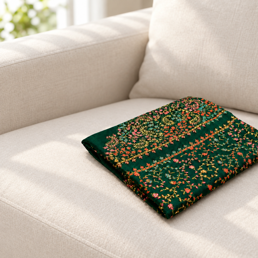 Folded Taj four-sided embroidery shawl for women — HAYAE' luxury modest fashion Pakistan