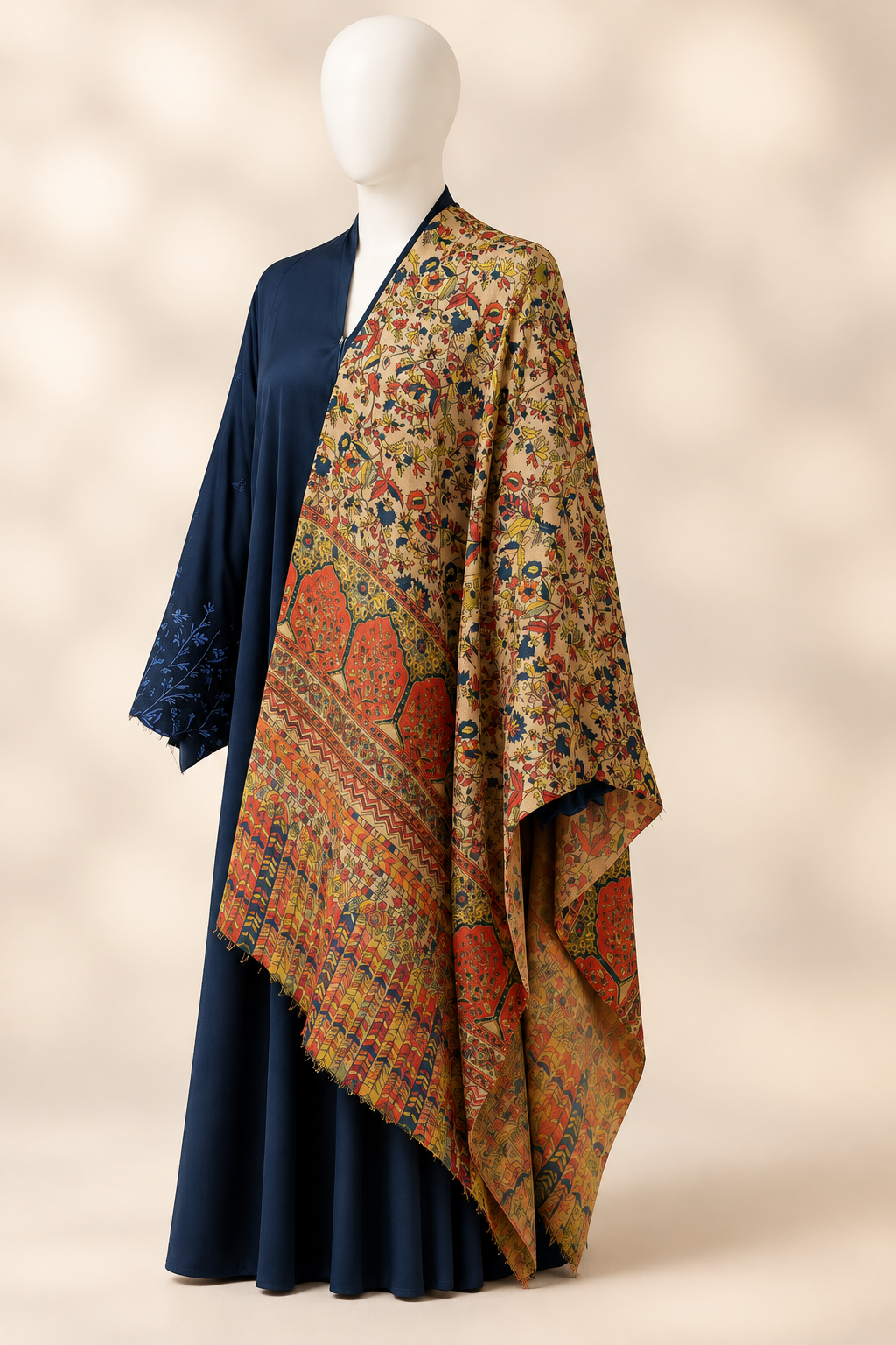 Draped Heritage floral printed stole for women — HAYAE' luxury modest fashion Pakistan