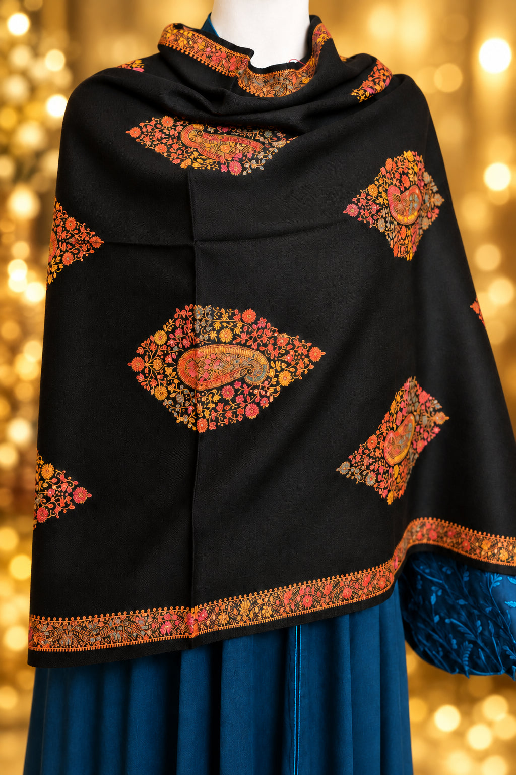 BLACK embroidered winter stole— HAYAE' premium modest wear Pakistan"
